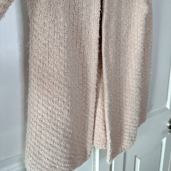 ADRIANNA PAPELL Blush Pink Open Front Clasp Fuzzy Knit Cardigan Sweater | Large - Picture 7 of 9